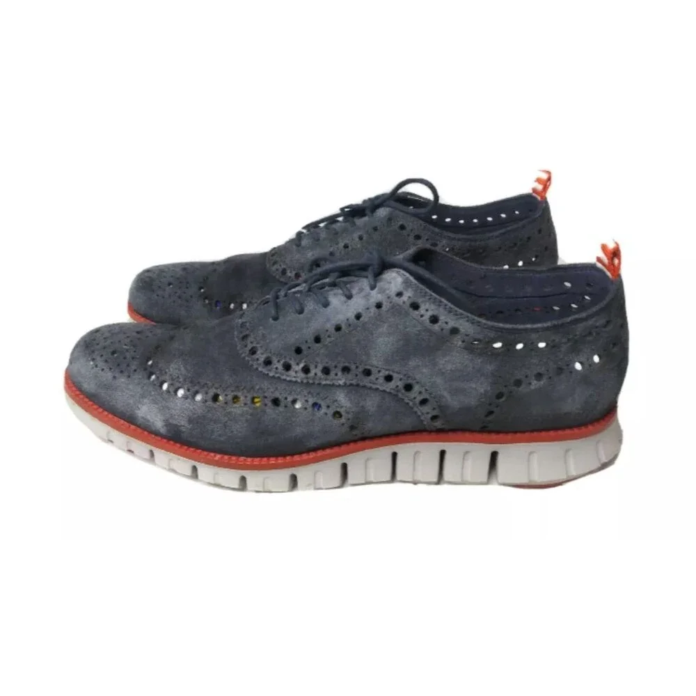 Cole Haan Men's Zerogrand Wingtip Oxfords Size 11.5 Shoes Blue Suede